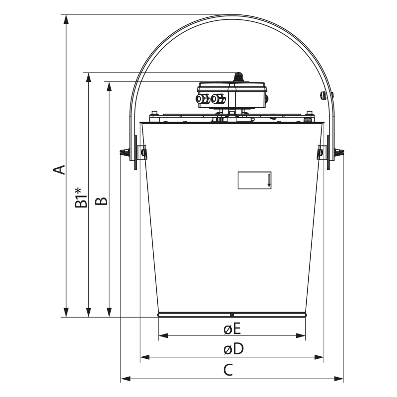 Vents Bucket Fan Whisper EC 1600 P - Dimensions